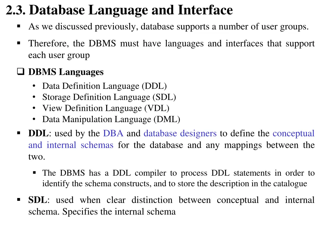 2 3 database language and interface