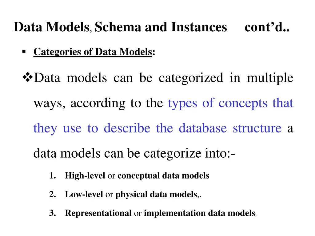 data models schema and instances cont d