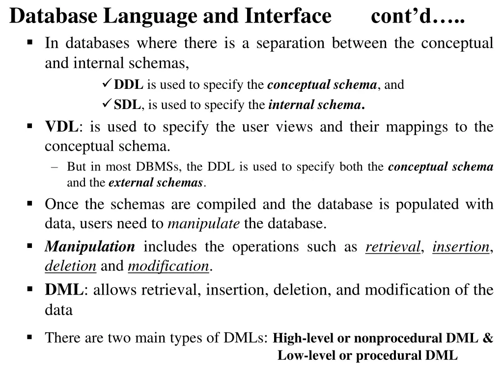database language and interface cont d