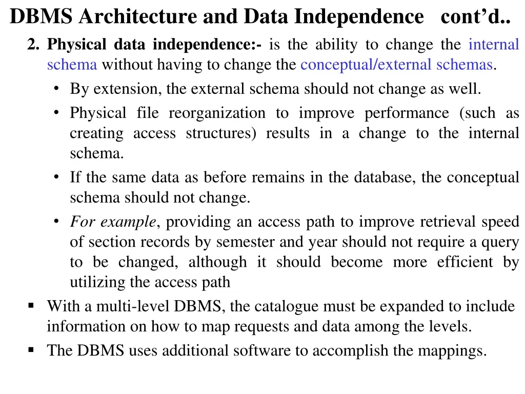 dbms architecture and data independence cont 2