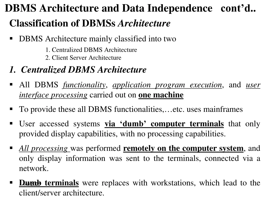 dbms architecture and data independence cont d 1