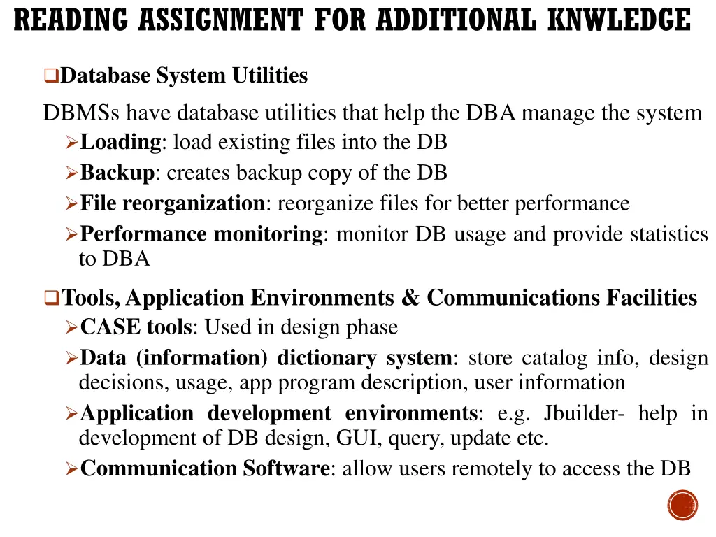 reading assignment for additional knwledge