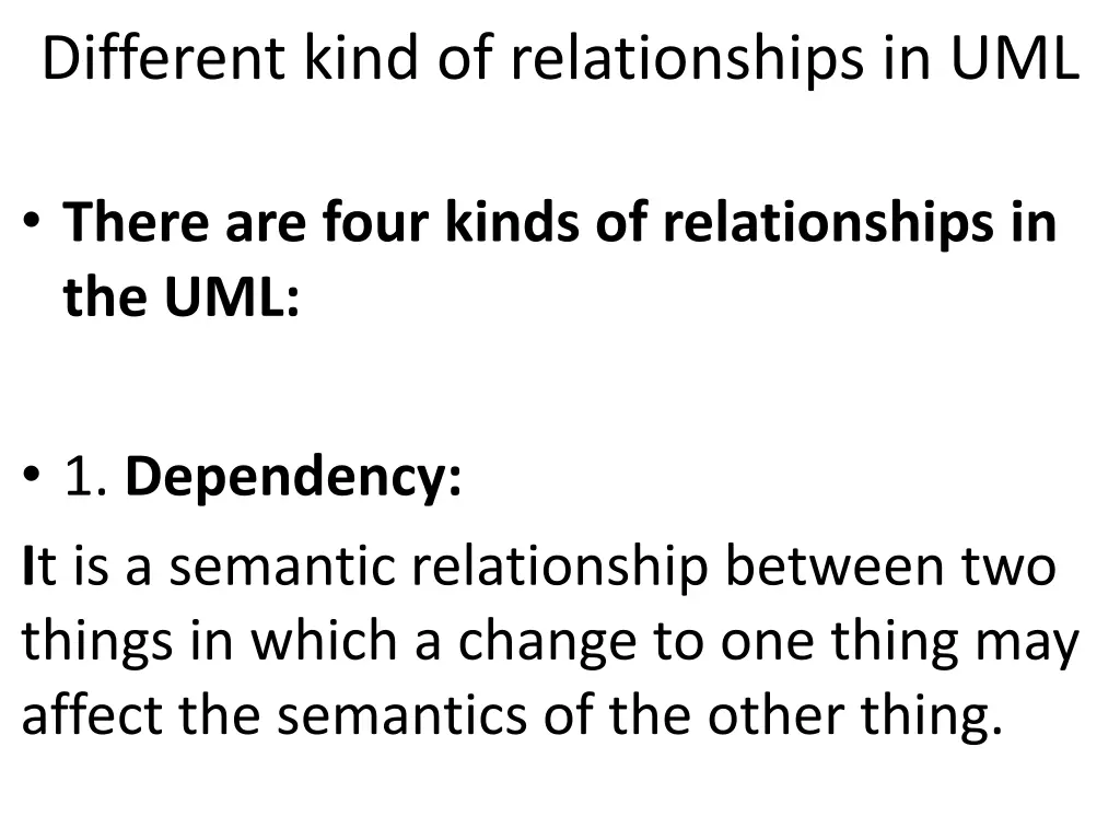 different kind of relationships in uml