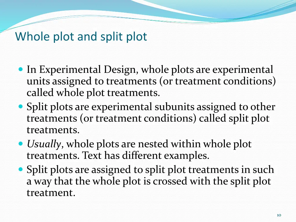 whole plot and split plot