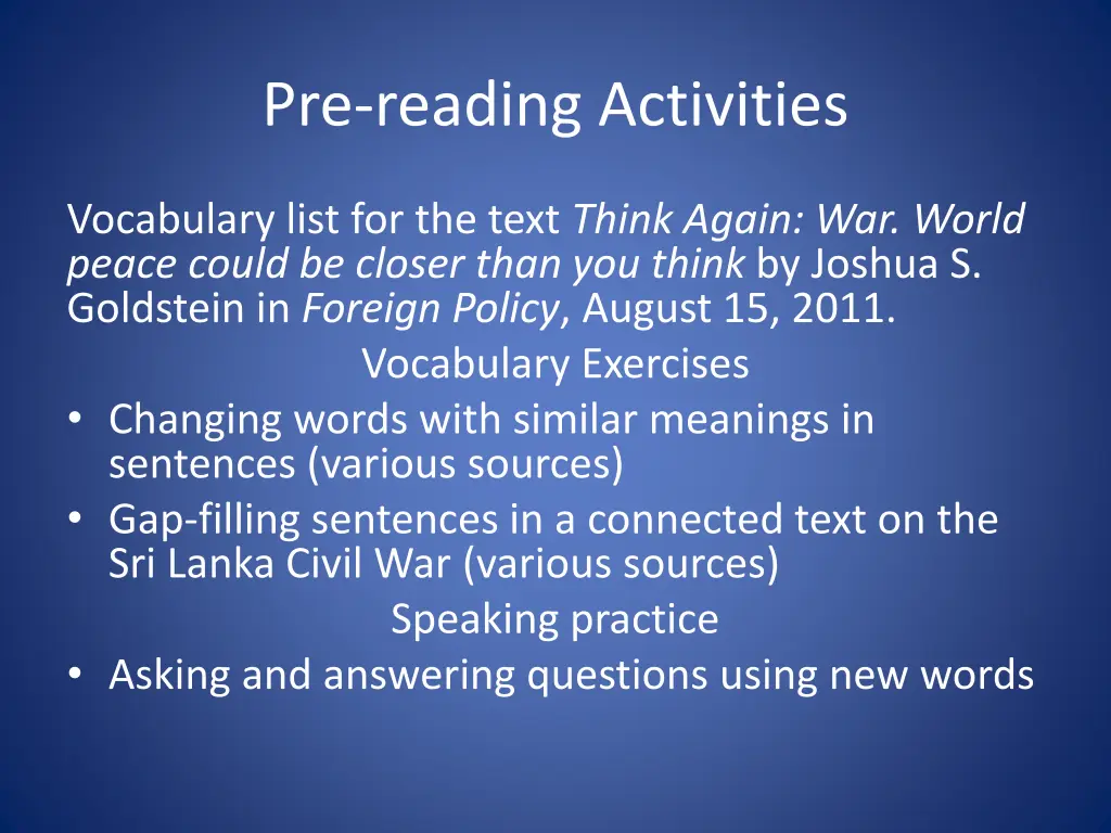 pre reading activities