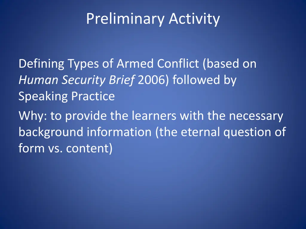 preliminary activity