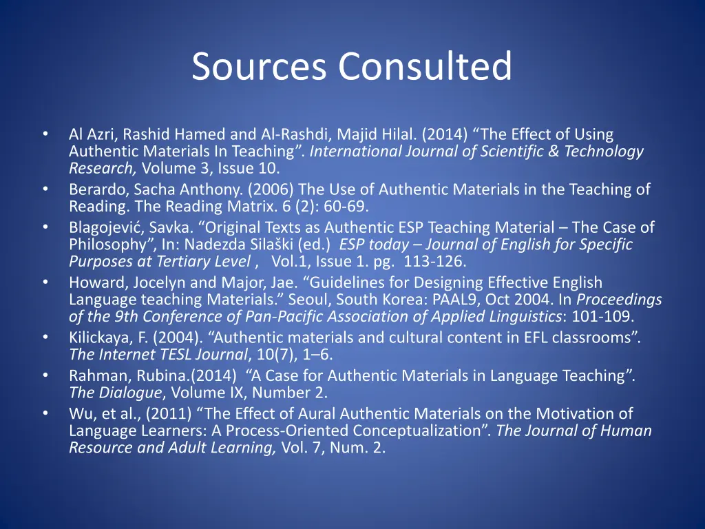 sources consulted