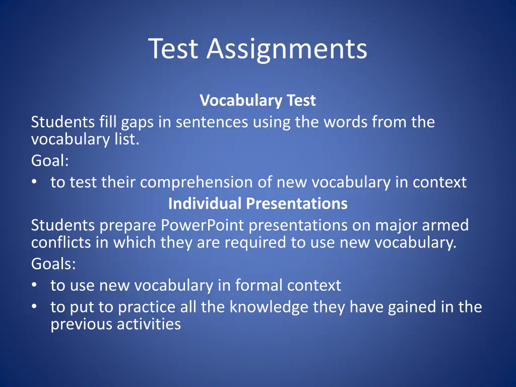 test assignments