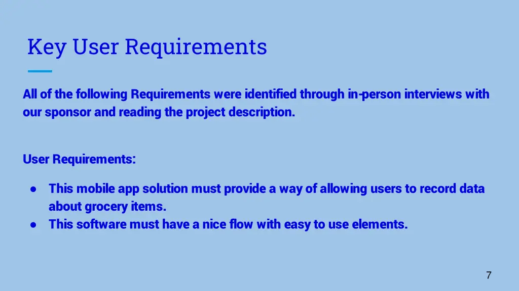 key user requirements