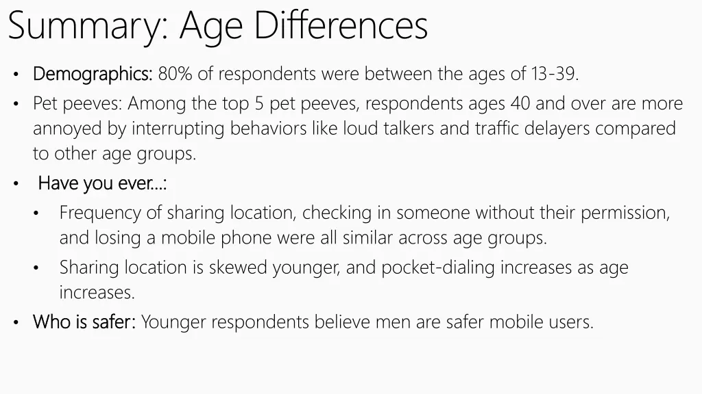 summary age differences