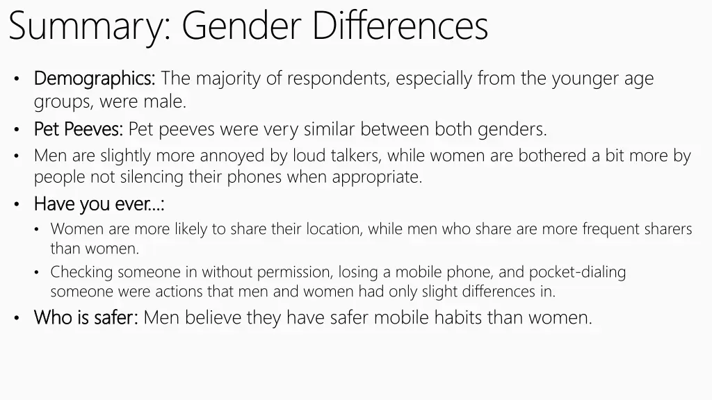 summary gender differences