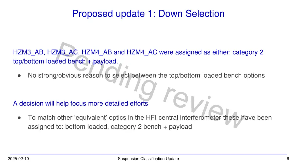 proposed update 1 down selection