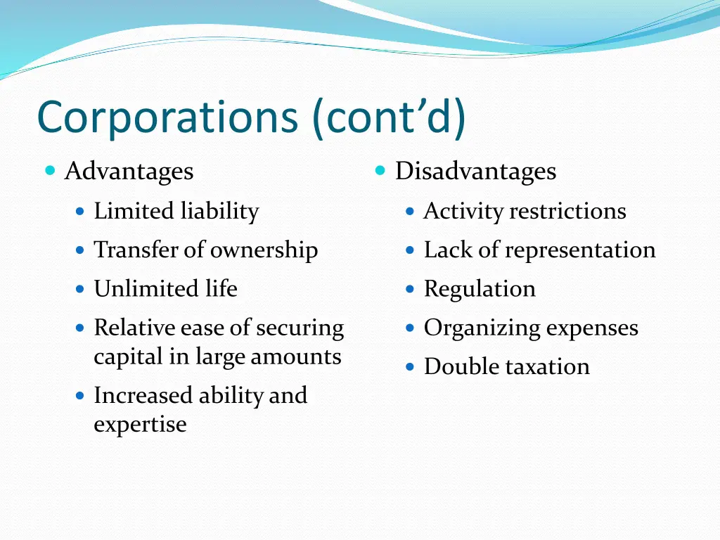 corporations cont d