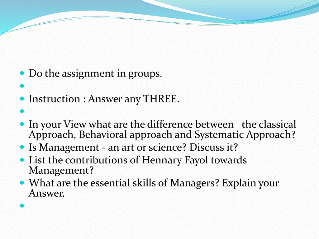 do the assignment in groups instruction answer