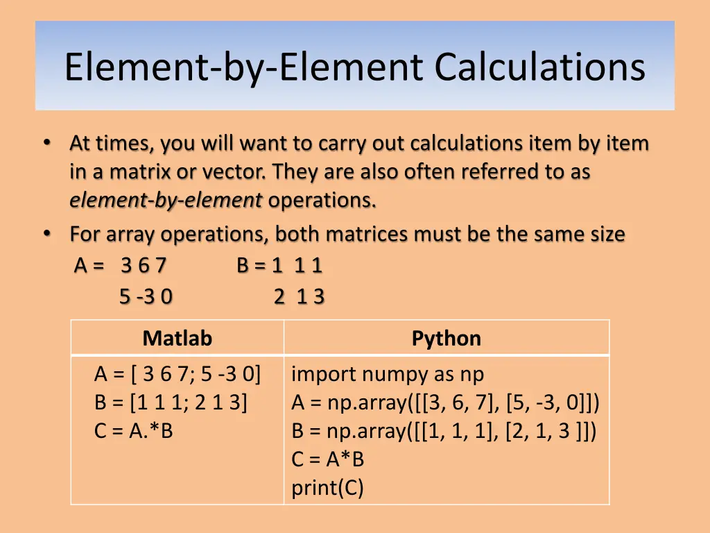 element by element calculations