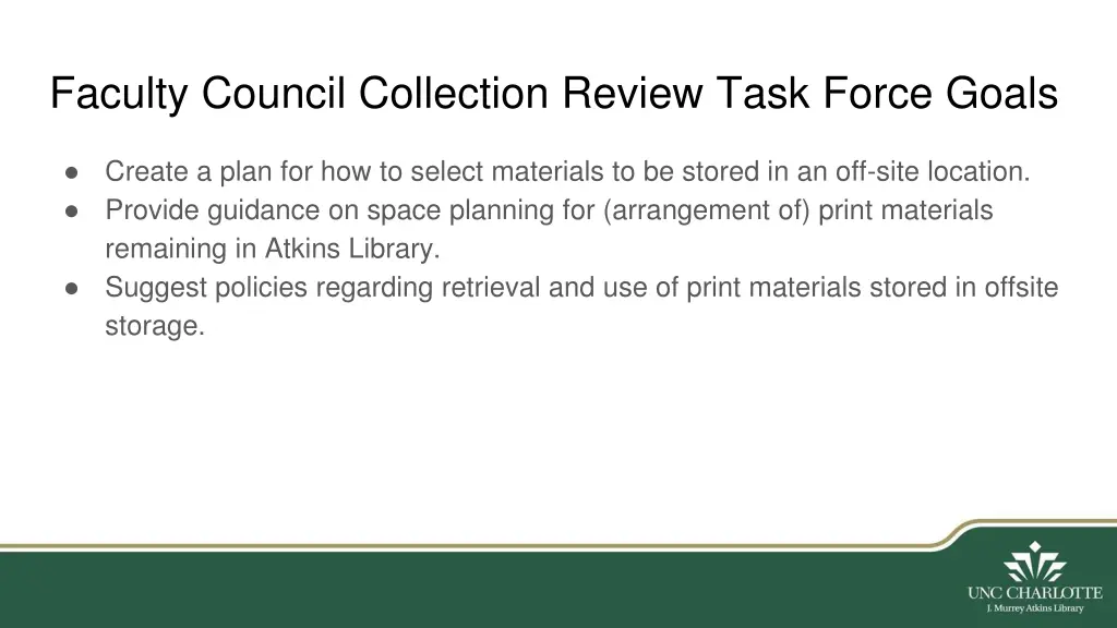 faculty council collection review task force goals