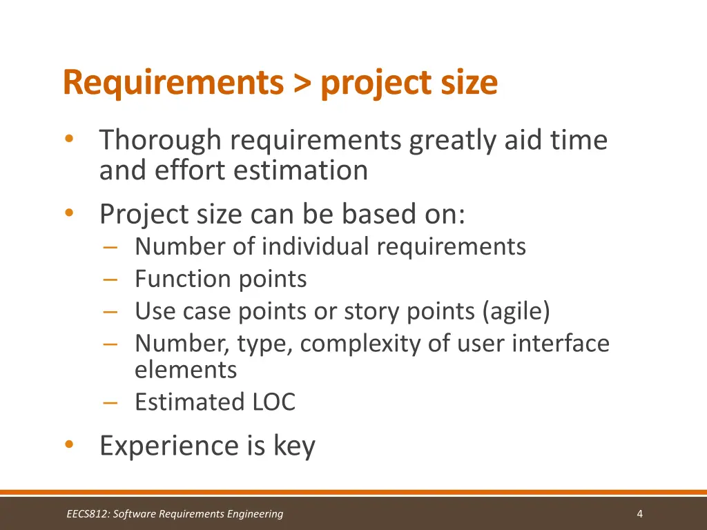 requirements project size