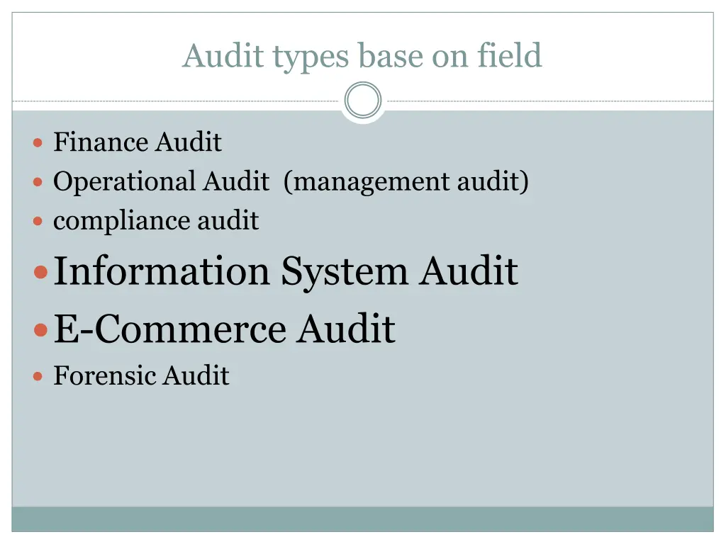 audit types base on field
