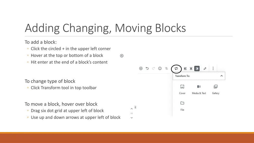 adding changing moving blocks