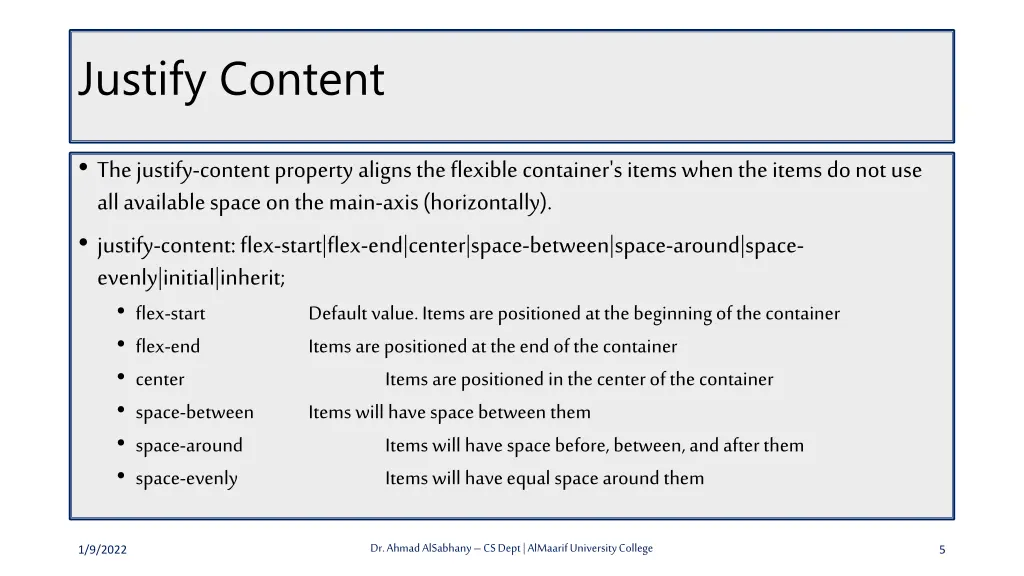 justify content