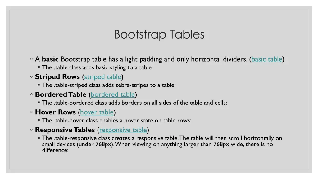 bootstrap tables