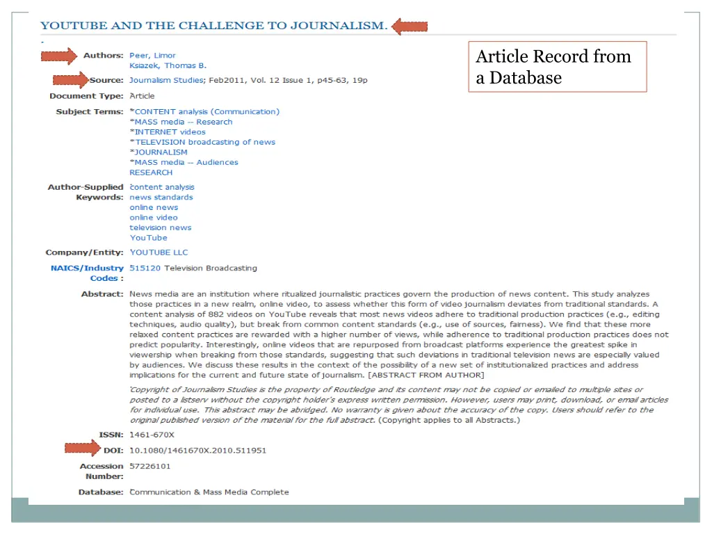 article record from a database