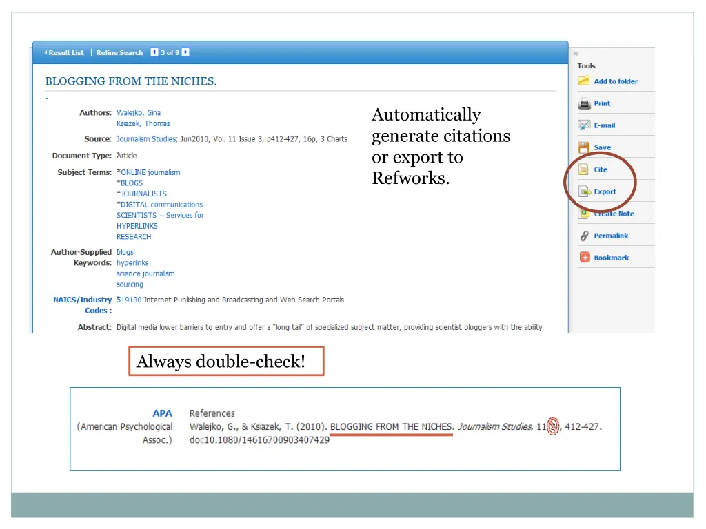 automatically generate citations or export