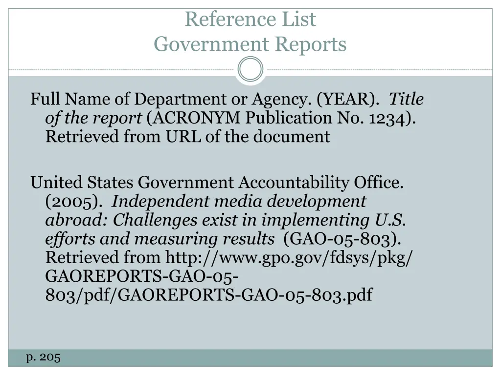 reference list government reports