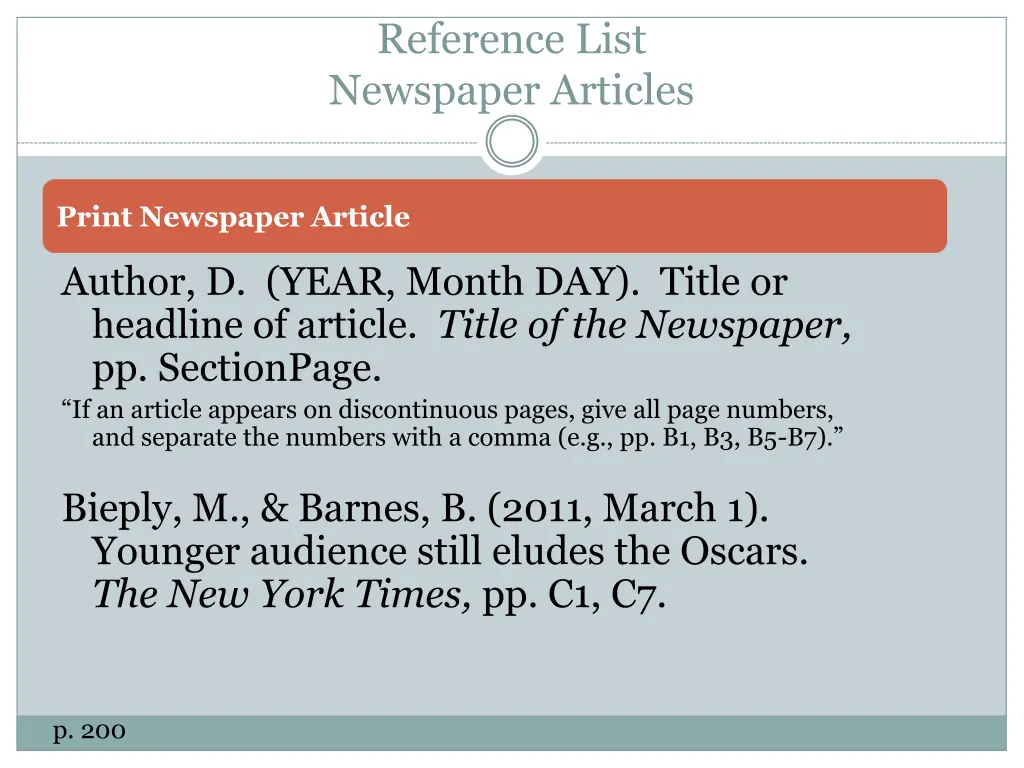 reference list newspaper articles