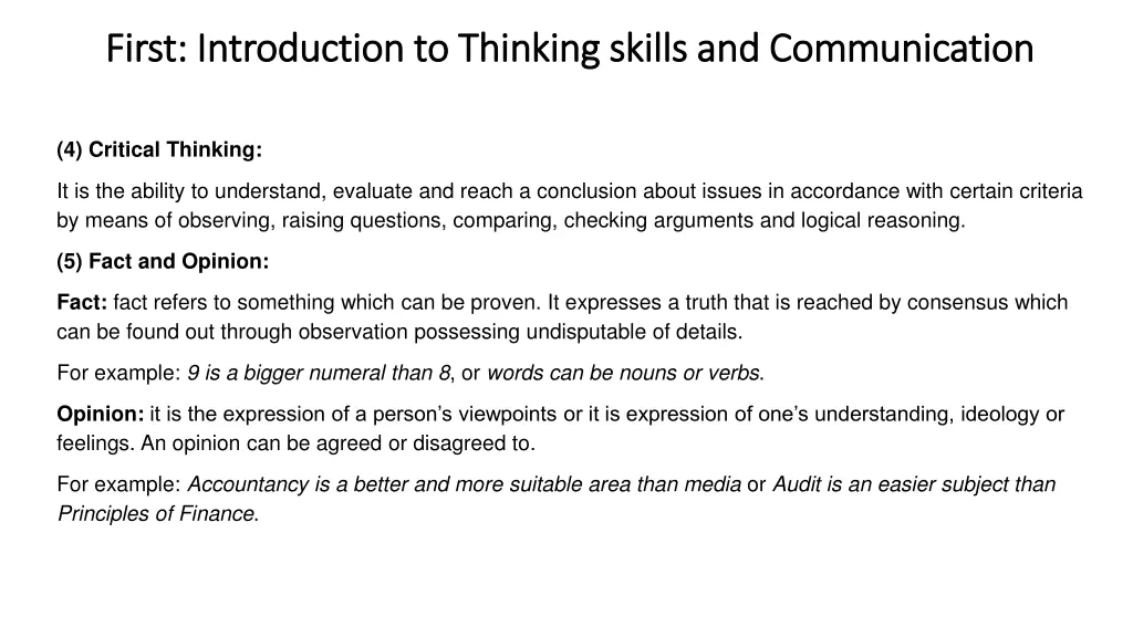 first introduction to thinking skills and first 1
