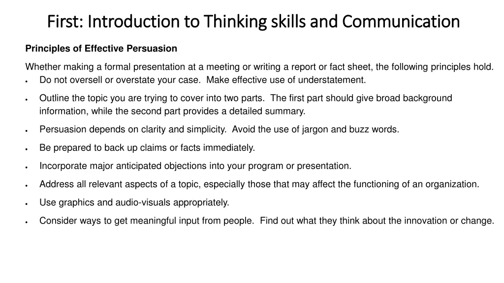 first introduction to thinking skills and first 5