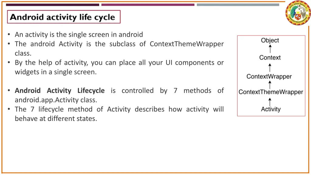 an activity is the single screen in android
