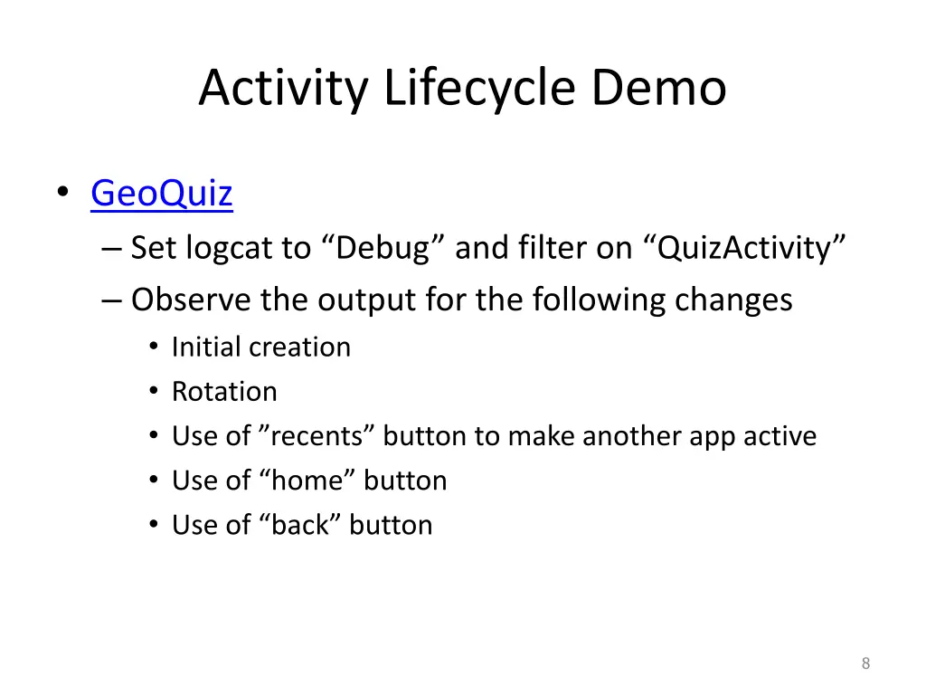 activity lifecycle demo