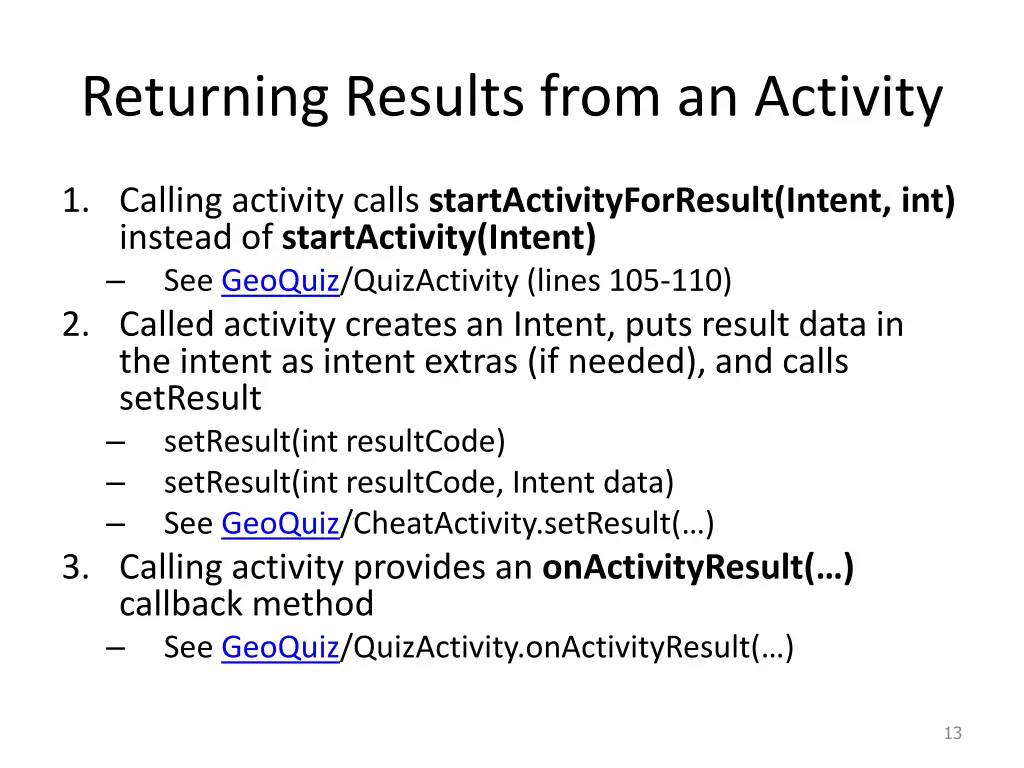 returning results from an activity