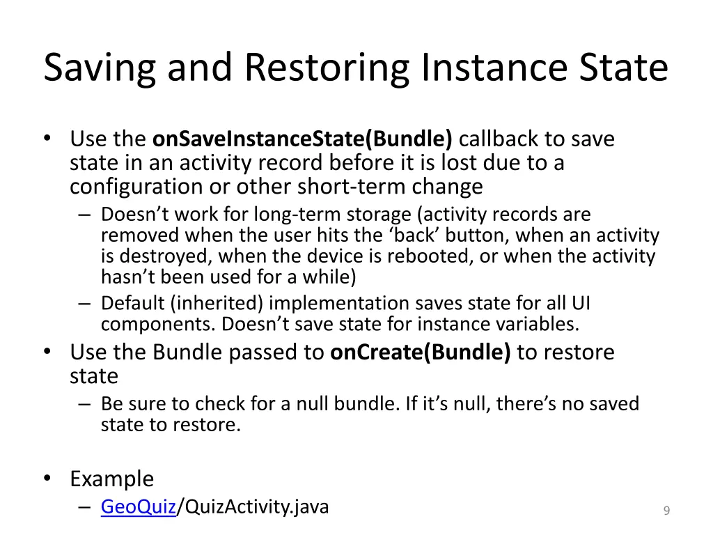 saving and restoring instance state