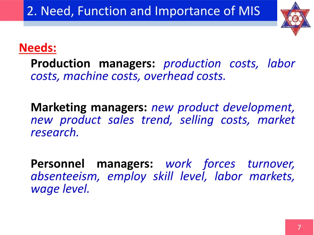2 need function and importance of mis