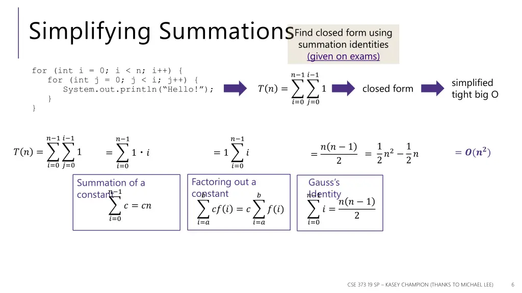 simplifying summations