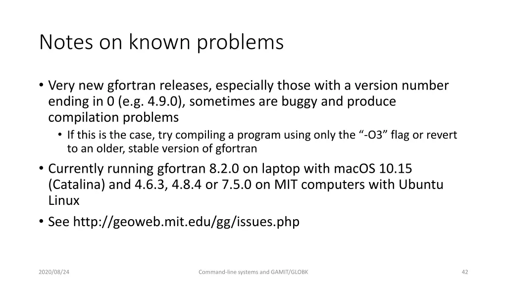 notes on known problems