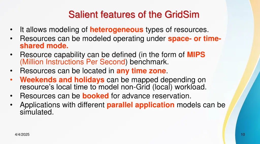 salient features of the gridsim