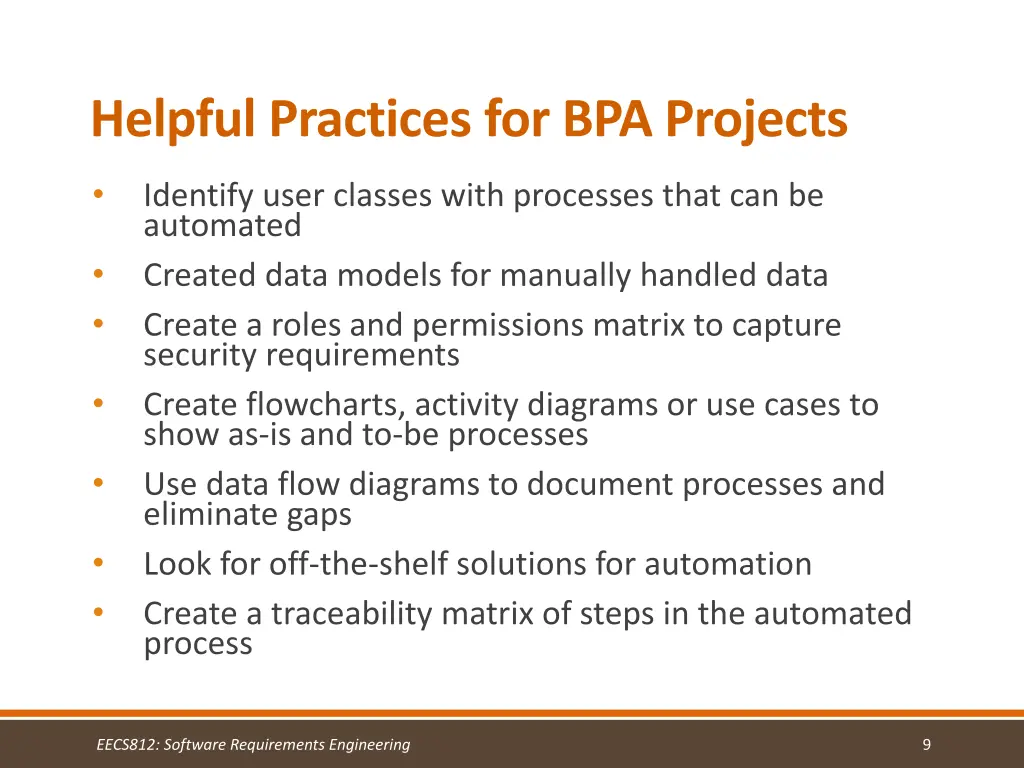 helpful practices for bpa projects