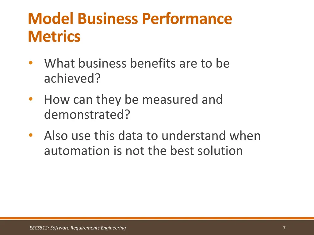 model business performance metrics