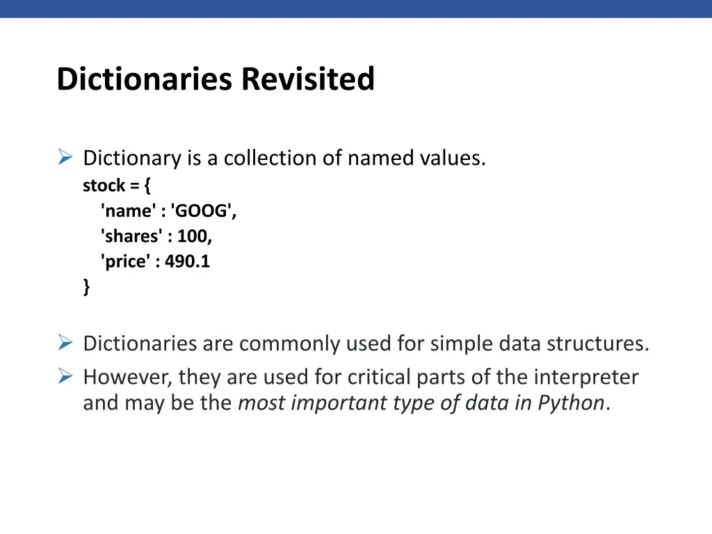 dictionaries revisited