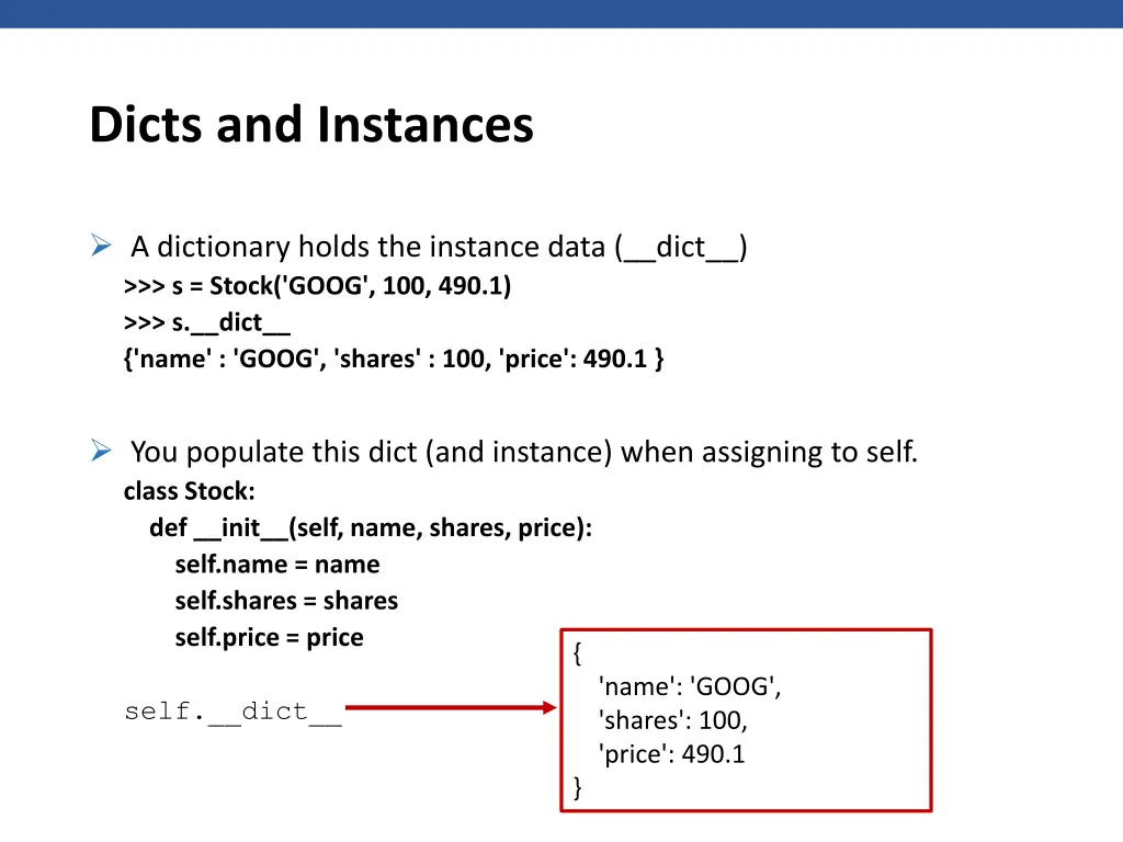 dicts and instances