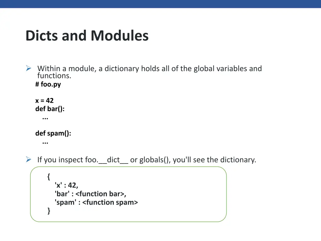 dicts and modules