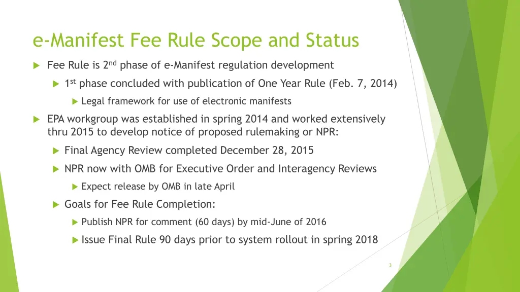 e manifest fee rule scope and status
