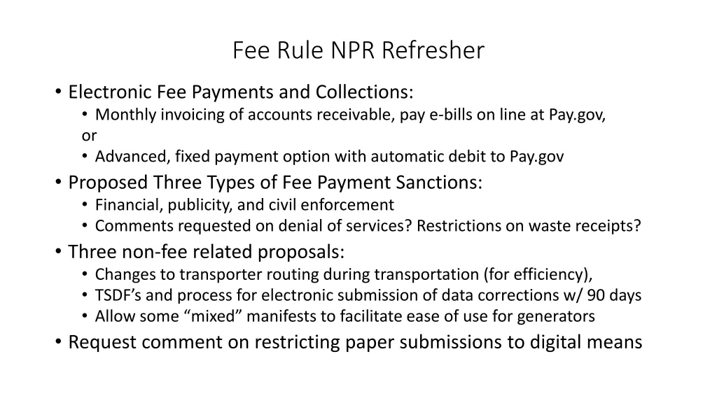 fee rule npr refresher 1