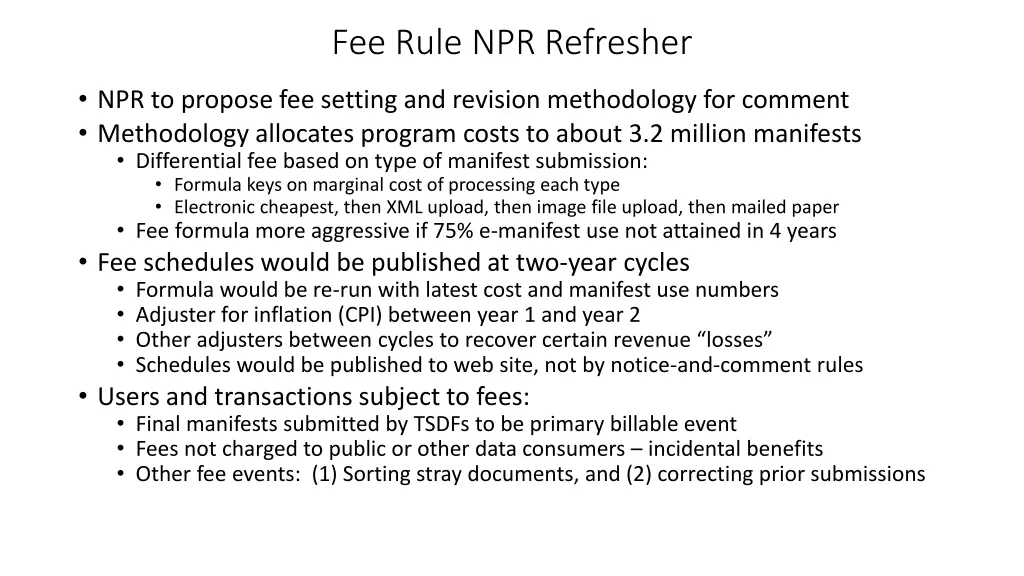 fee rule npr refresher