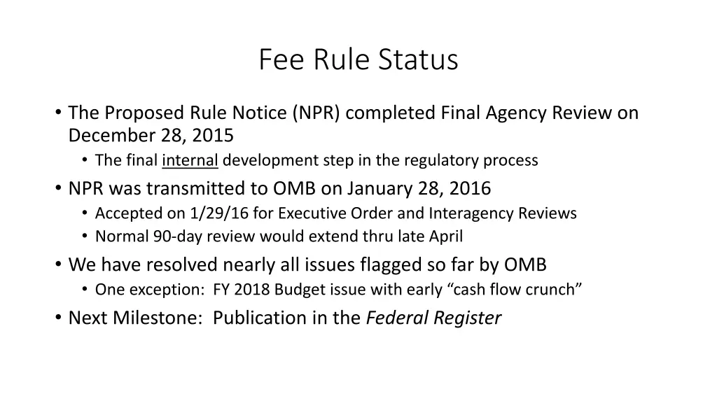 fee rule status