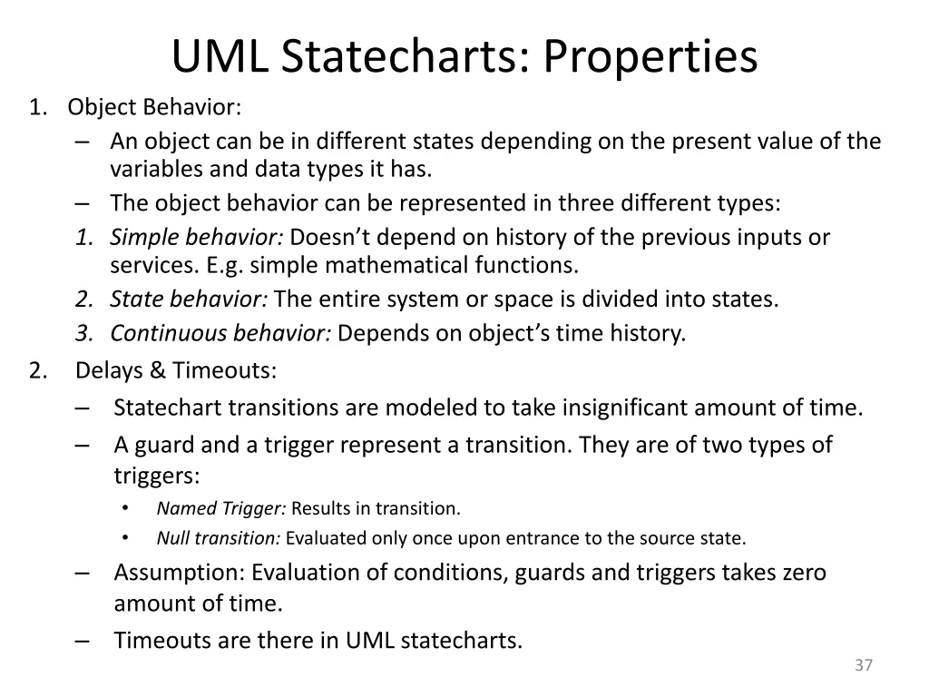 uml statecharts properties 1 object behavior