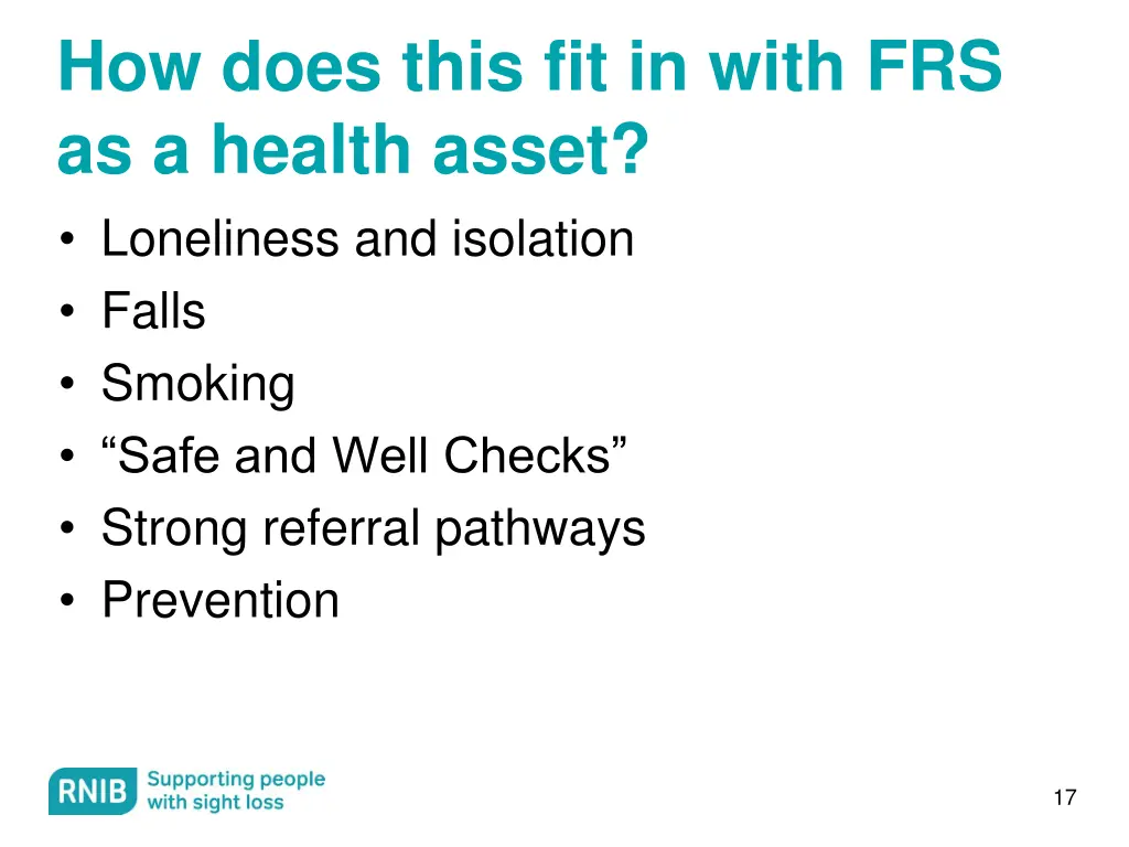 how does this fit in with frs as a health asset